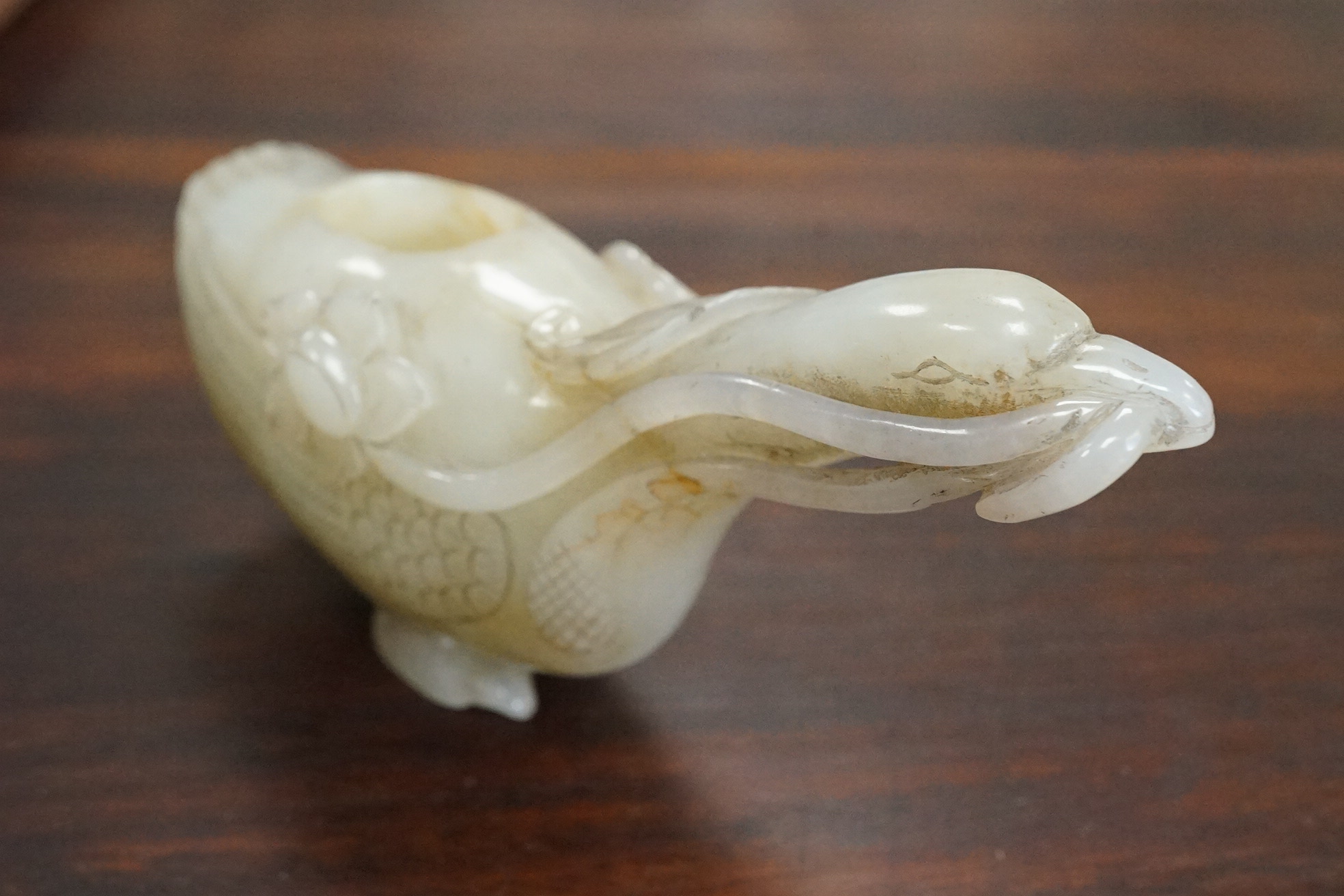 A Chinese pale celadon jade ‘duck’ brushwasher, possibly 17th/18th century